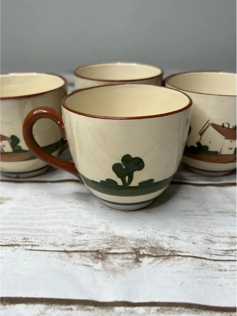 Vintage Hand-Painted Ceramic Devon Ware Cup‎ Set